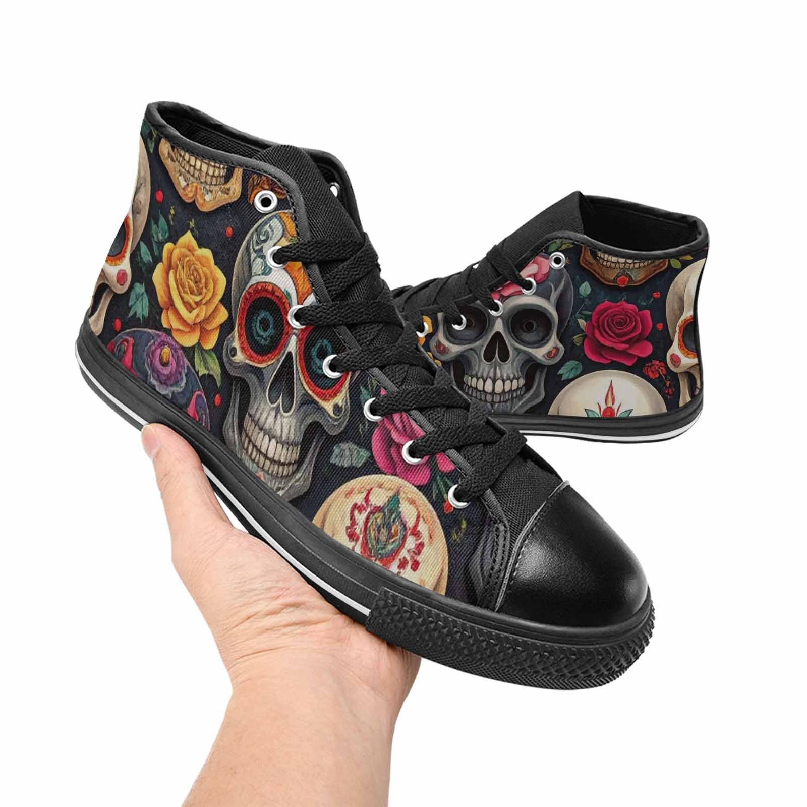 WOMEN'S Skull High Top Canvas Vivid Custom Shoes