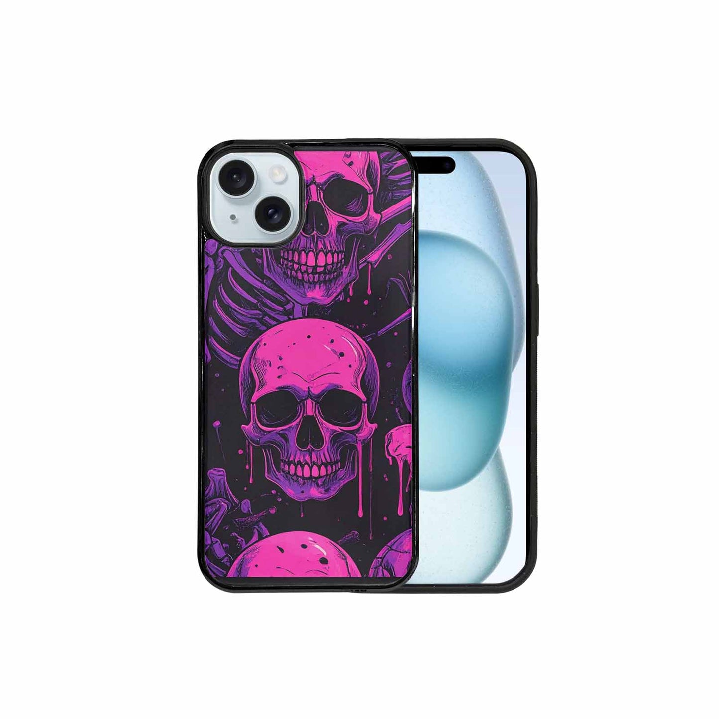 iPhone 15 Plus Case — Pink Purple Skeletons Neon Drip Melting, Custom Printed Phone Case