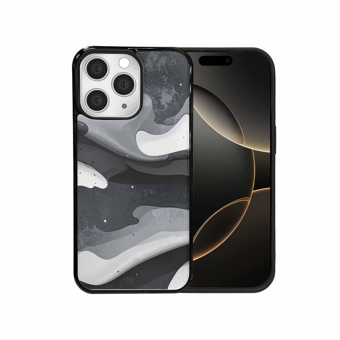 iPhone 15 Pro Max Case — Grey Camo Print, Custom Art Phone Cover