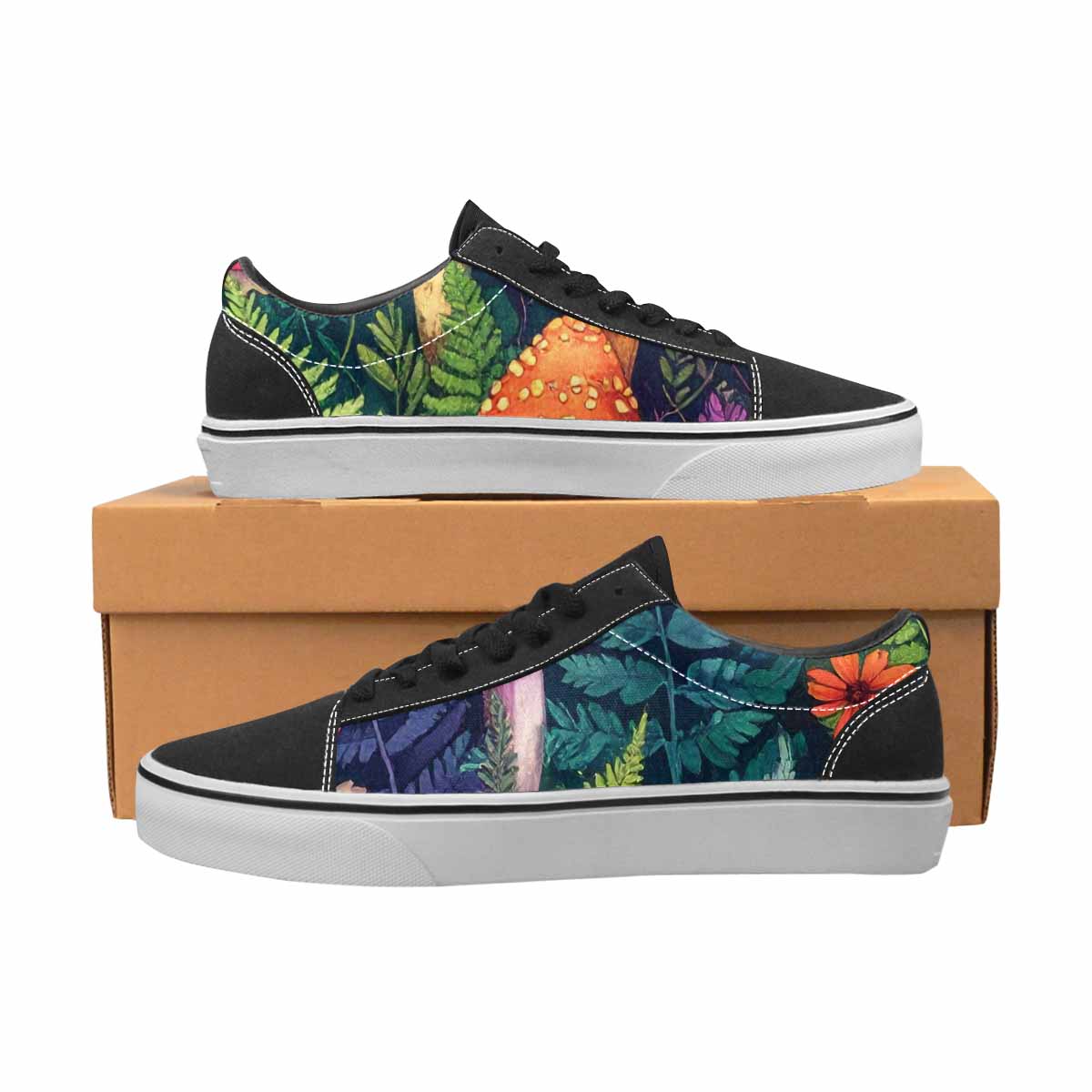 WOMEN'S Mushrooms  Botanical Mushrooms Lace-Up Canvas Neon Fantasy Shoes