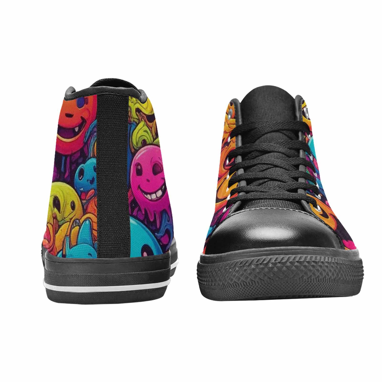 MEN'S Yellow Smiley Face High Top Canvas Neon Fantasy Custom Shoes