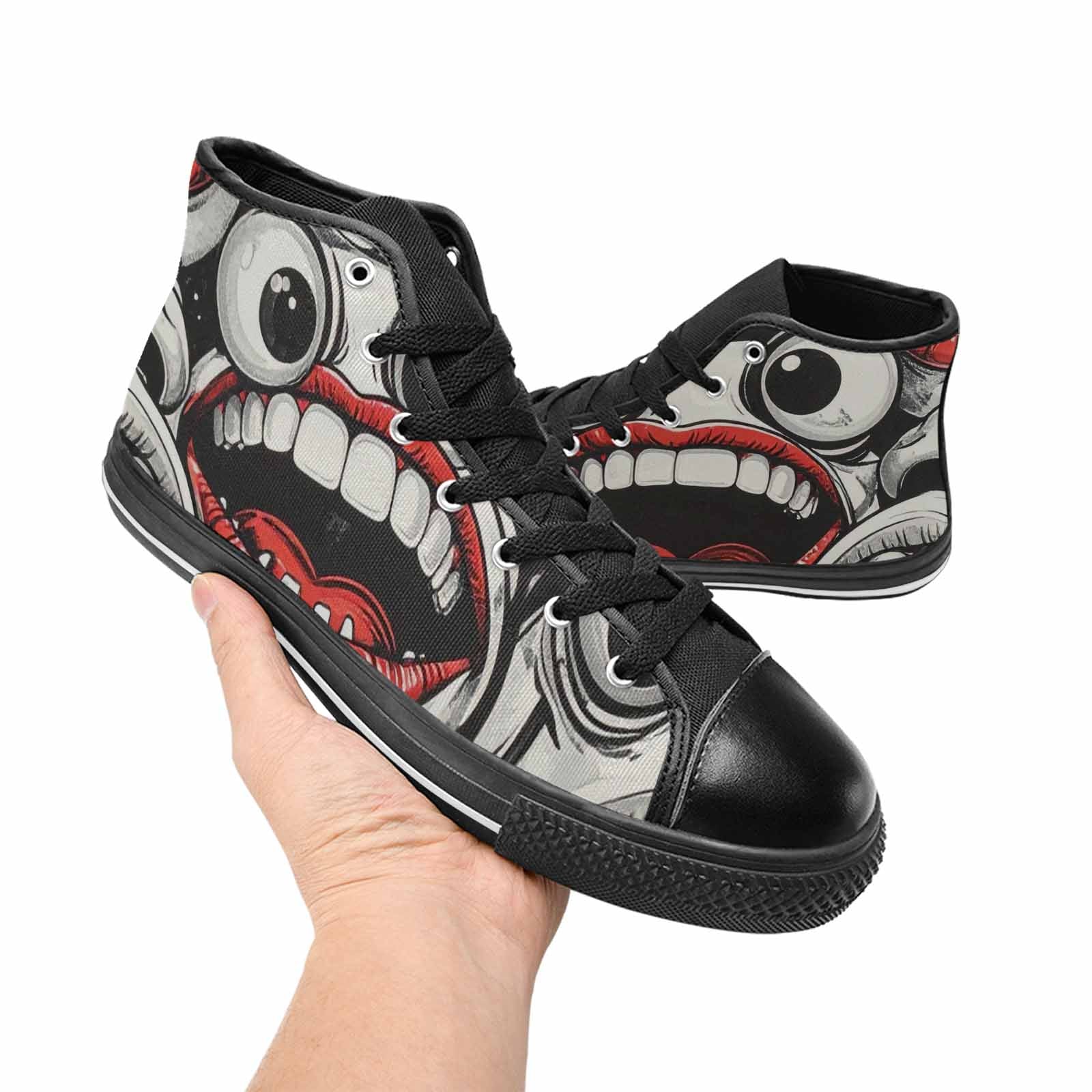 WOMEN'S Googly Cartoon Mouths High Top Canvas Vibrant Chaos Sneakers