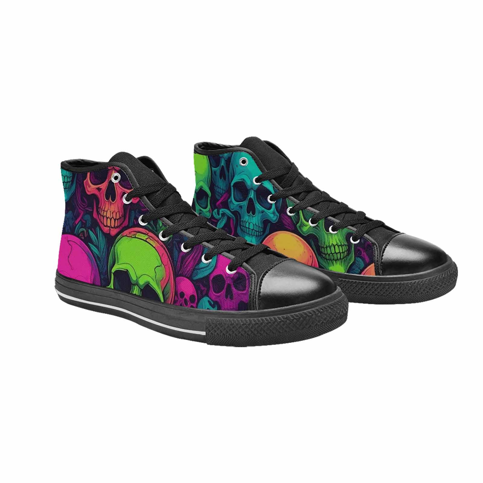 MEN'S Skulls - Neon High Top Canvas Vibrant Chaos Custom Sneakers
