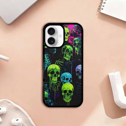 iPhone 17 Case — Skeletons Neon Green Original Art, Personalized Phone Case