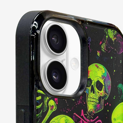 iPhone 16 Plus Case — Skeletons Neon Green Glow Skeletons Pattern, Custom Printed Phone Case