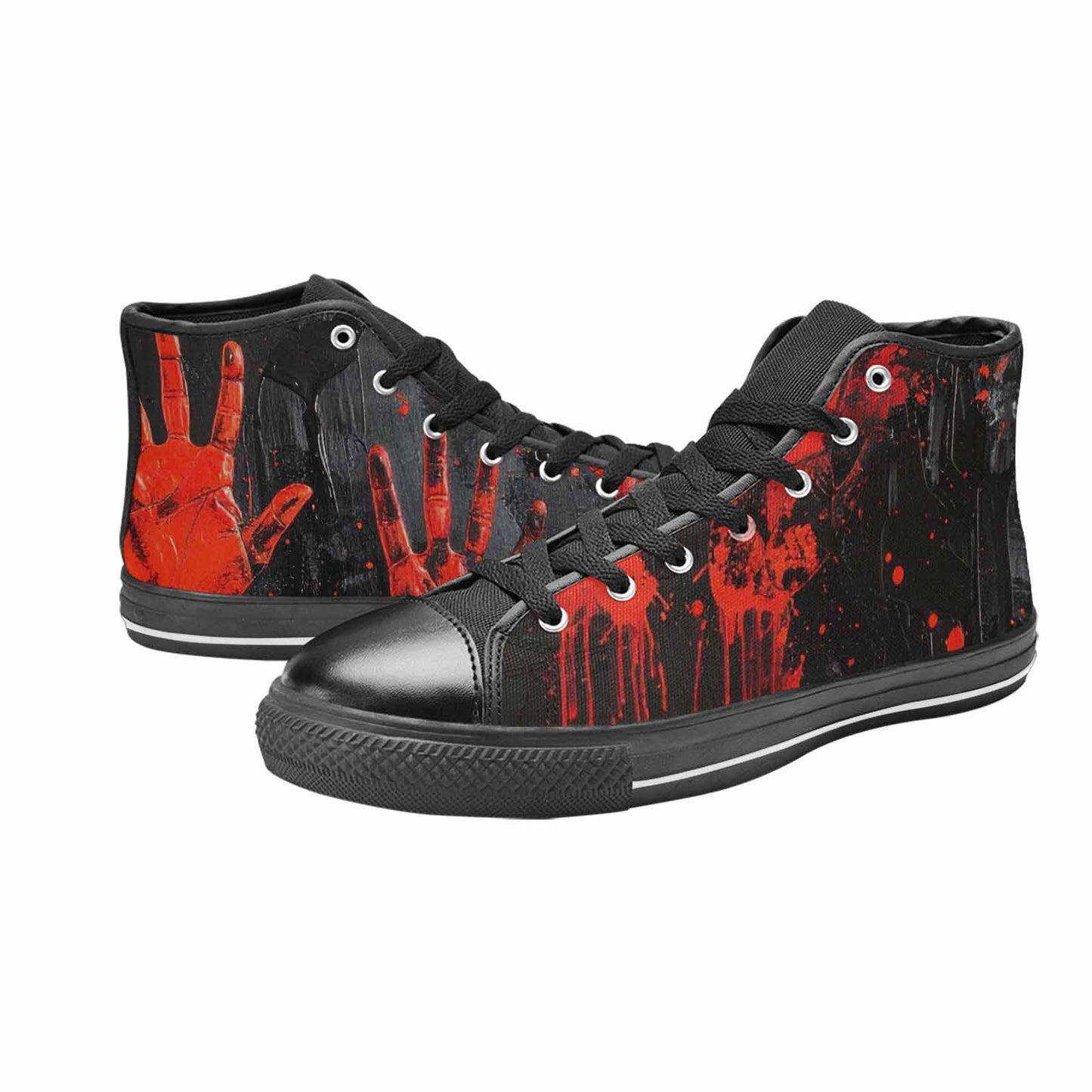 WOMEN'S Halloween Splatter Handprint High Top Canvas Wallpaper Art Shoes