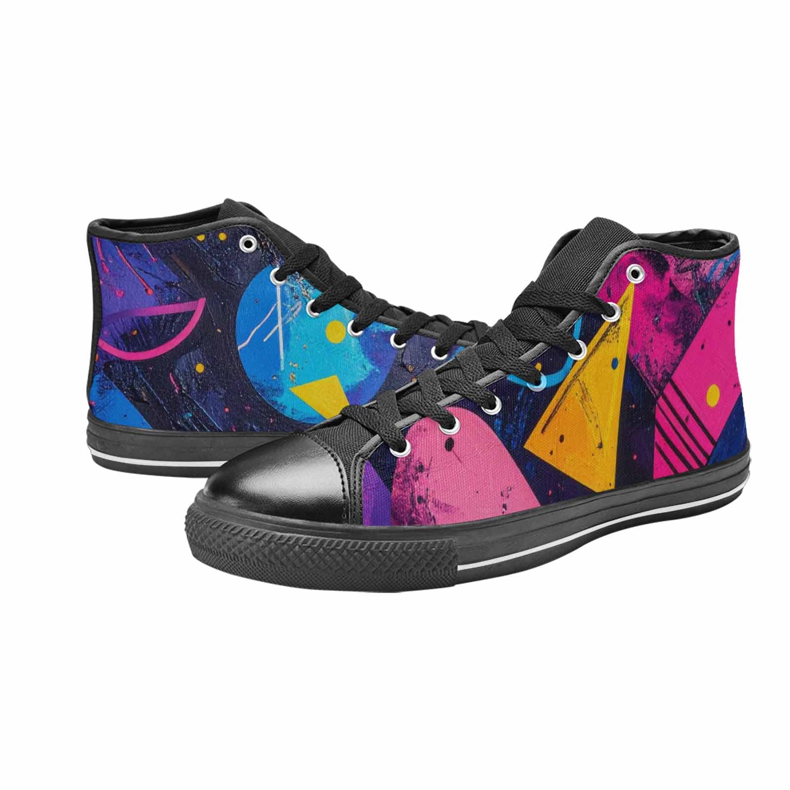 WOMEN'S Memphis Squiggles Triangles Dots High Top Canvas Vivid Sneakers