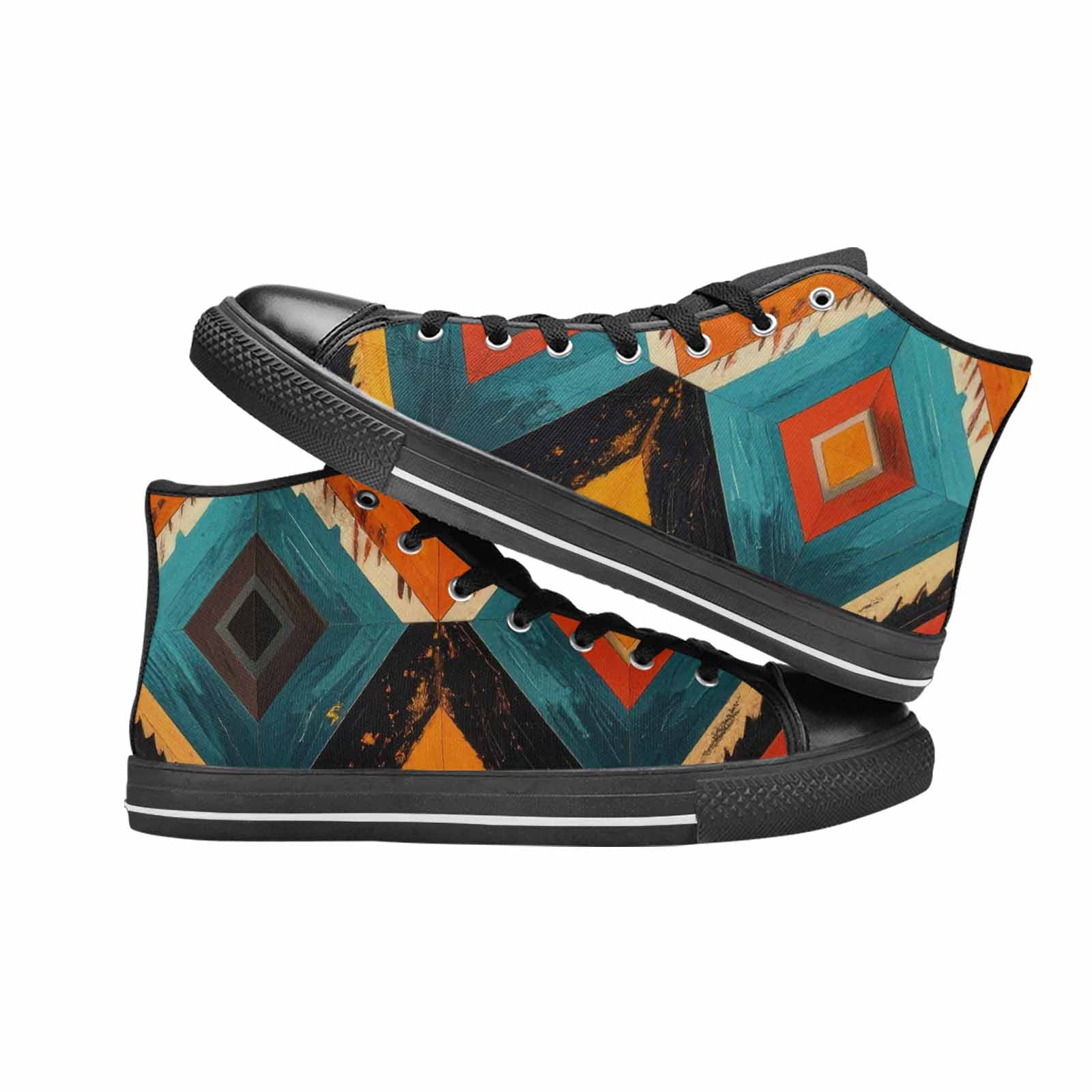 WOMEN'S Southwestern Geometric Diamond High Top Canvas Wallpaper Art Sneakers