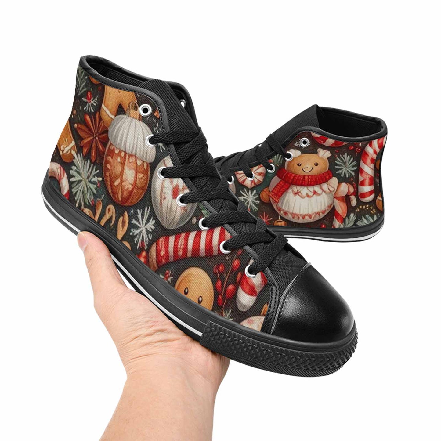 MEN'S Christmas Holly Snowflake High Top Canvas Surreal Custom Sneakers