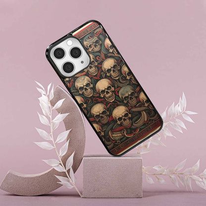 iPhone 15 Pro Max Case — Traditional Tattoo Style Skulls Entwined With, Unique Phone Case Design
