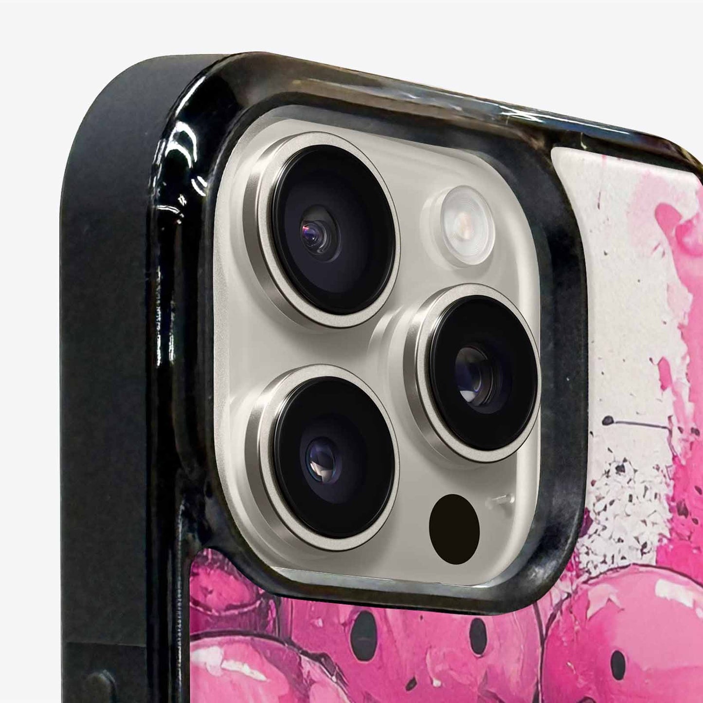 iPhone 16 Pro Max Case — Melting Moon Smiley Black Pink Ink, Custom Designed Case Cover