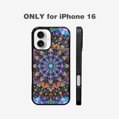 iPhone 16 Case — Crystal Mandala Art Seamless Pattern Vibrant, Custom Art Phone Cover