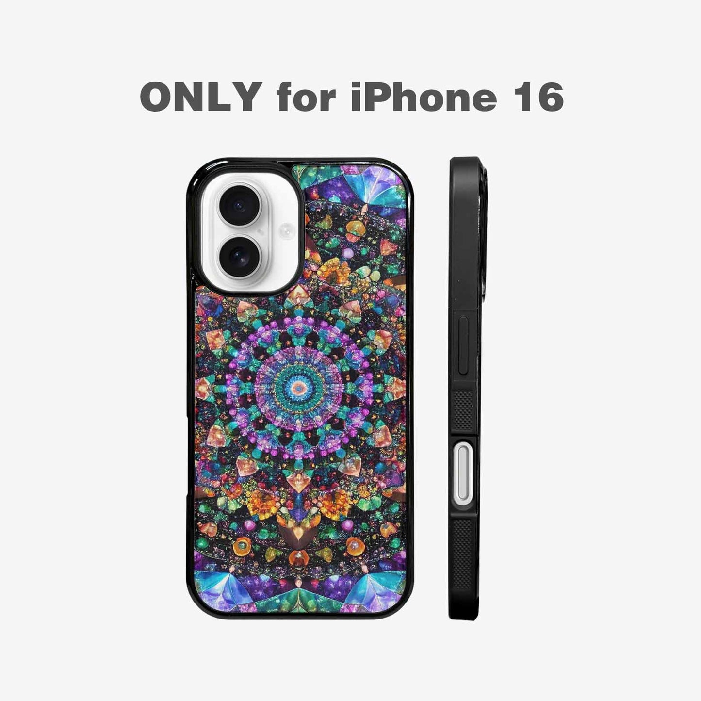 iPhone 16 Case — Crystal Mandala Art Seamless Pattern Vibrant, Custom Printed Phone Case