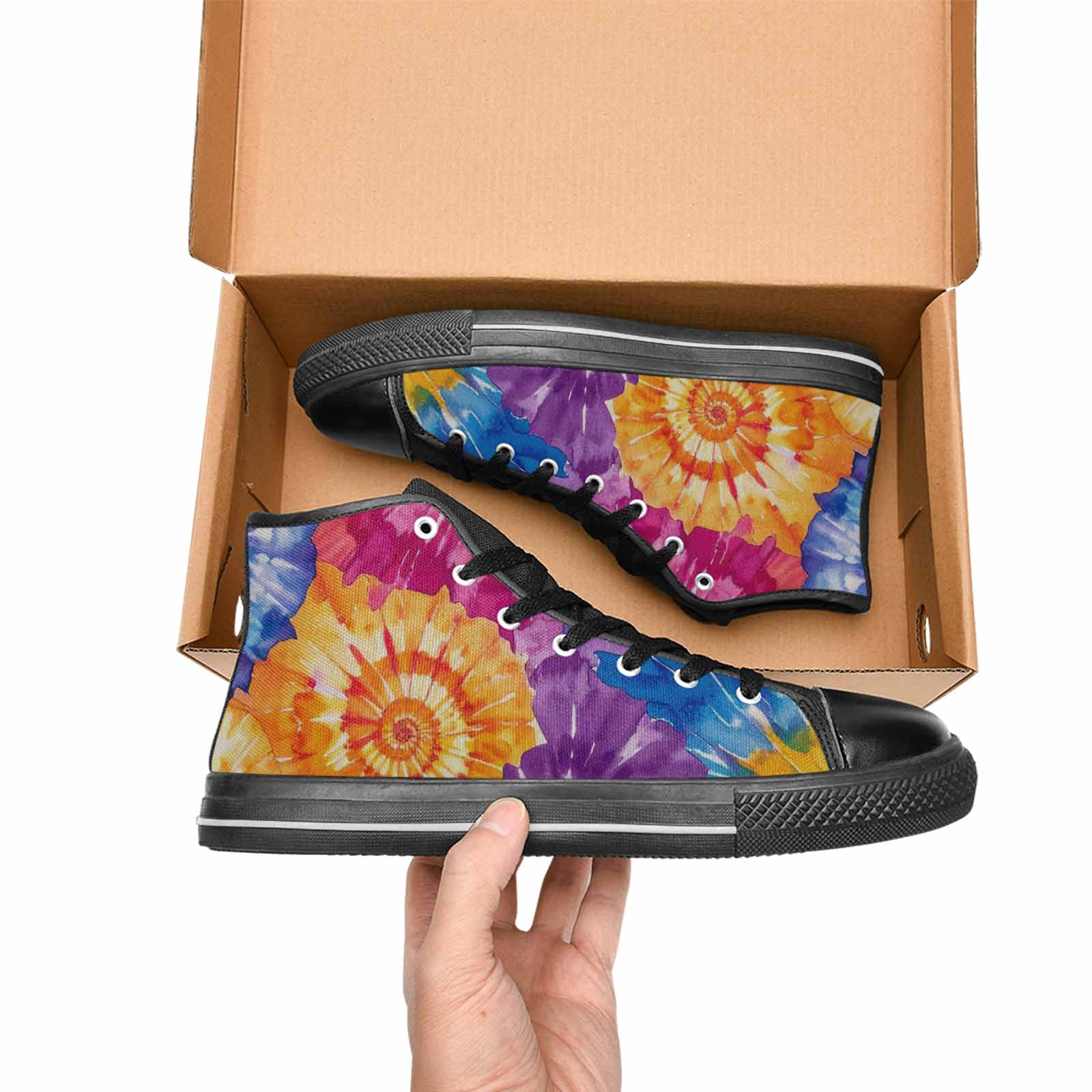 MEN'S Tie Dye Swirl High Top Canvas Vibrant Chaos Custom Shoes