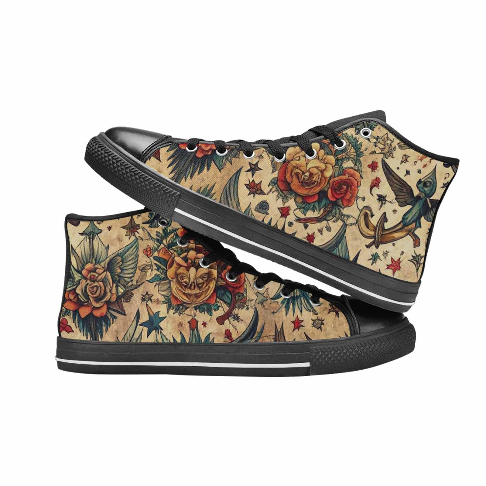 WOMEN'S Old School Tattoo High Top Canvas Dark Academia Custom Sneakers