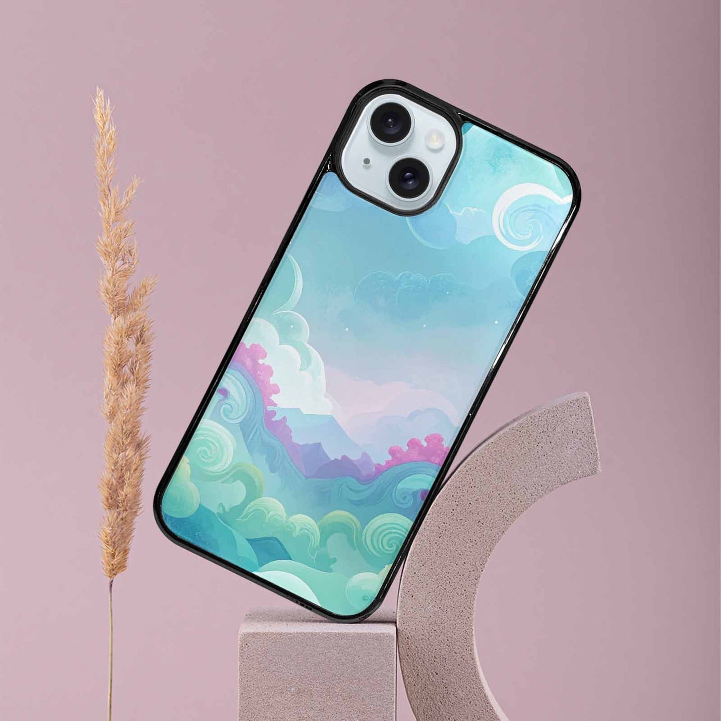 iPhone 15 Plus Case — Surrealist Dreamscape Illustration Pattern, Custom Designed Case Cover