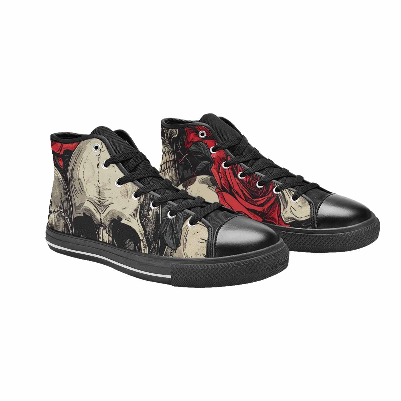 WOMEN'S Skulls Roses Bold Pen Ink High Top Canvas Wallpaper Art Sneakers