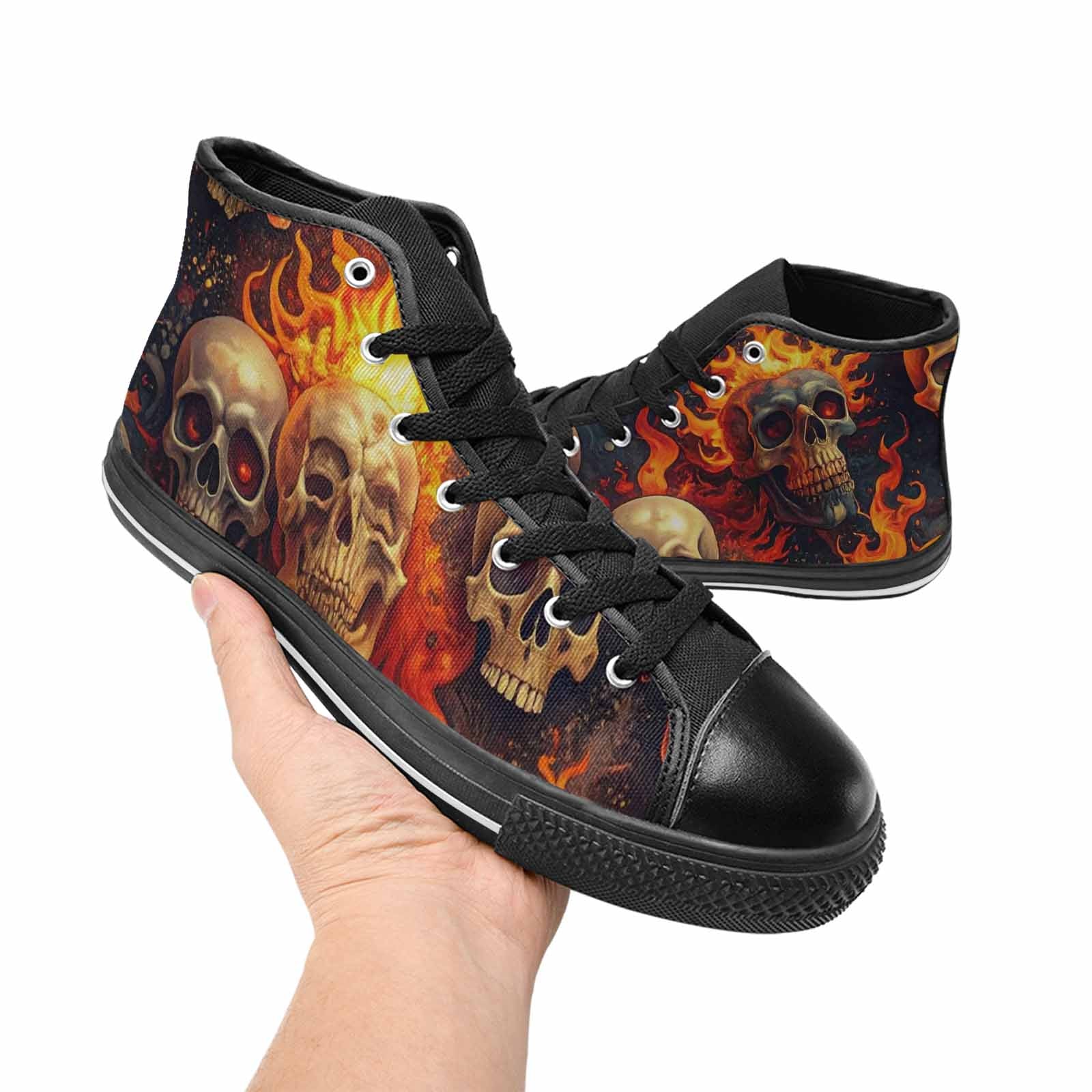 WOMEN'S Skulls - Flaming High Top Canvas Cottagecore Custom Shoes