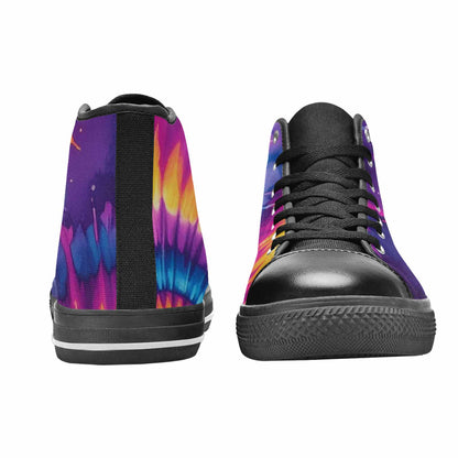 WOMEN'S Tie Dye Neon Spiral Burst High Top Canvas Wallpaper Art Custom Shoes