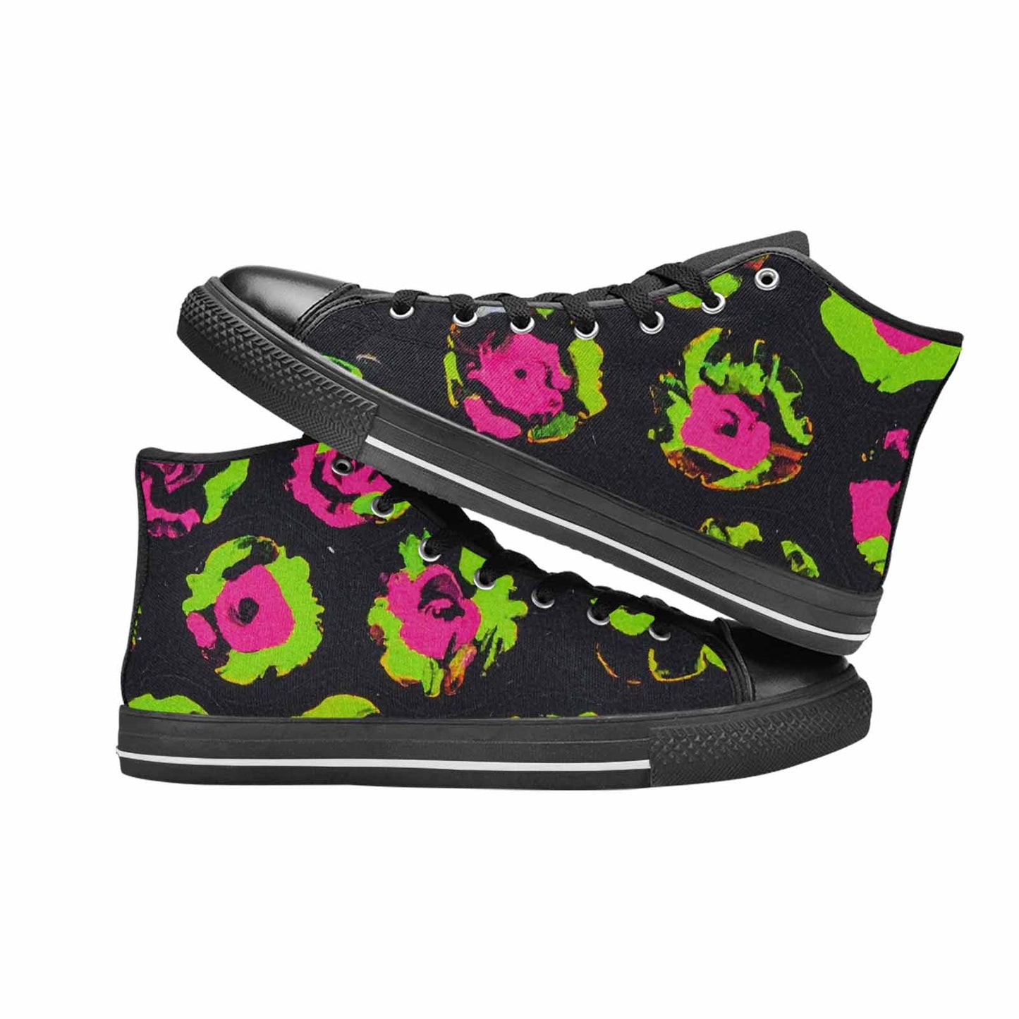 MEN'S Leopard Neon Rosette Black High Top Canvas Y2K Shoes