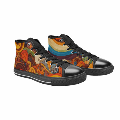 MEN'S Groovy 70S Peace High Top Canvas Vibrant Chaos Shoes