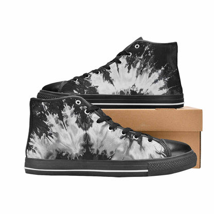 WOMEN'S Tie Dye Acid Wash Black White High Top Canvas Dark Academia Custom Sneakers