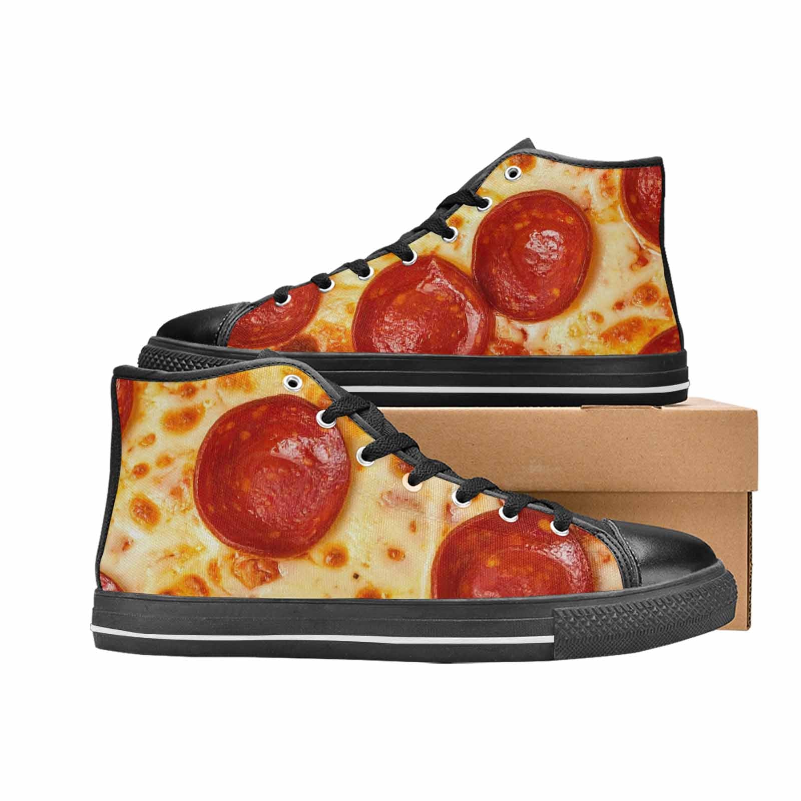 MEN'S Pepperoni Pizza Print High Top Canvas Grunge Sneakers