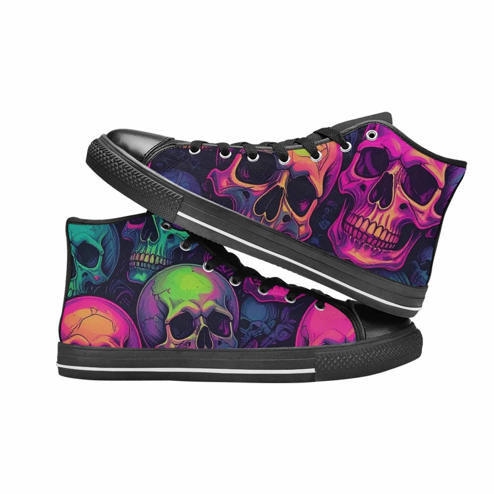 WOMEN'S Skulls - Neon High Top Canvas Cottagecore Custom Sneakers