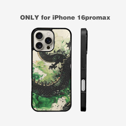 iPhone 16 Pro Max Case — Dragon Scale Black Green Ink Dragons, Personalized Phone Case