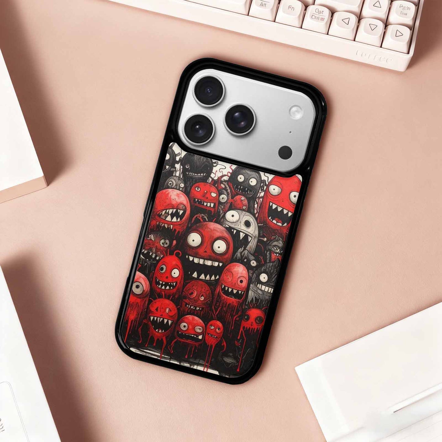 iPhone 17 Pro Case — Black Red Ink Monsters General Cartoon, Custom Designed Case Cover