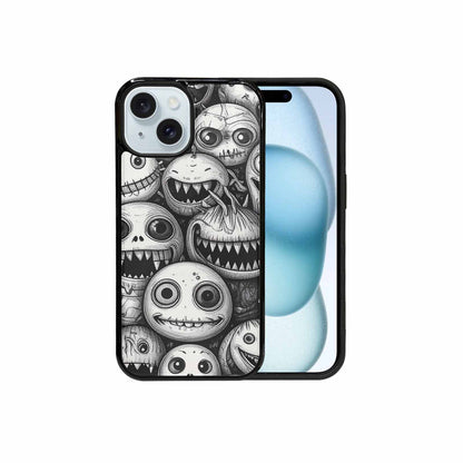 iPhone 15 Case — Black And White Monster Face Collage, Personalized Phone Case