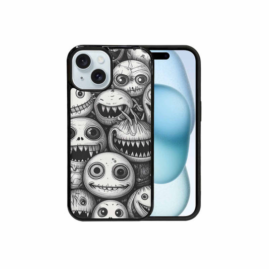 iPhone 15 Case — Black And White Monster Face Collage, Personalized Phone Case