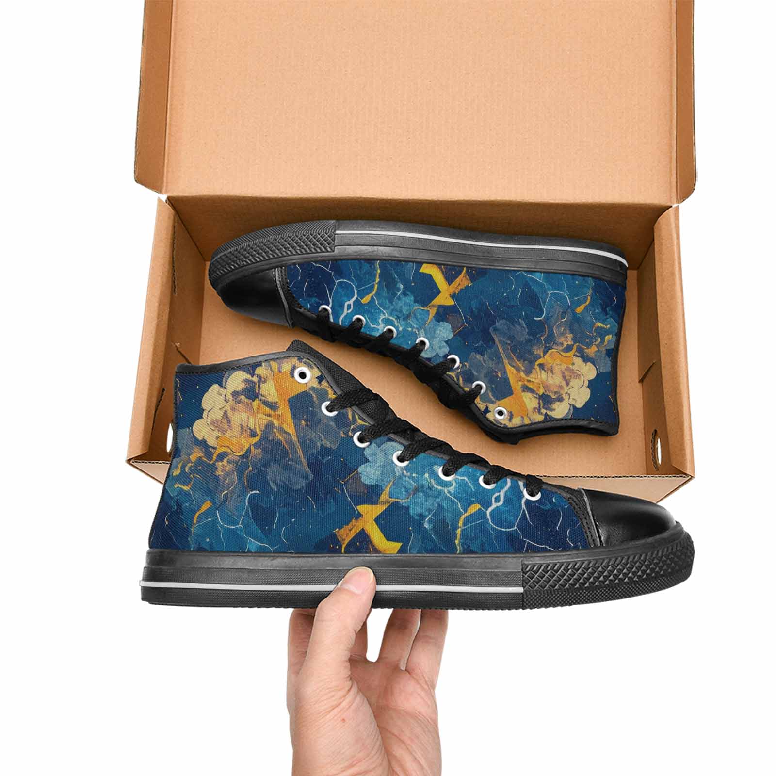 MEN'S Lightning Bolt High Top Canvas Neon Fantasy Custom Sneakers