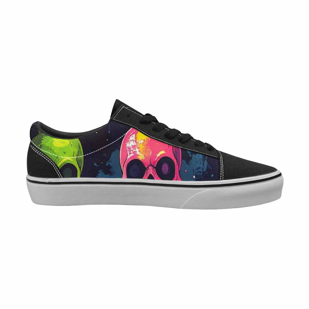 WOMEN'S Radioactive Ghost Bunny Skull Lace-Up Canvas Vibrant Chaos Sneakers