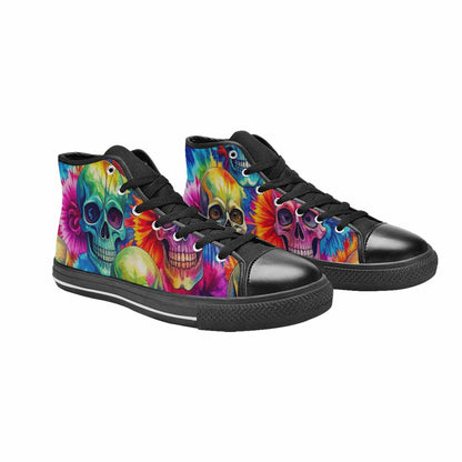 WOMEN'S Tie Dye Skulls Print High Top Canvas Vivid Custom Shoes