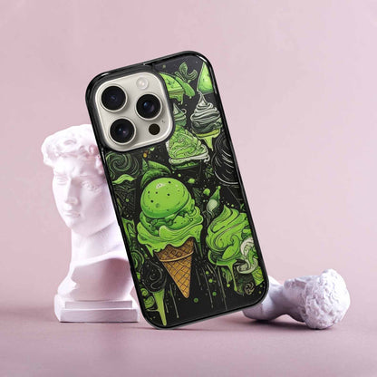 iPhone 16 Pro Case — Ice Cream Motif Black Green Ink, Personalized Phone Case