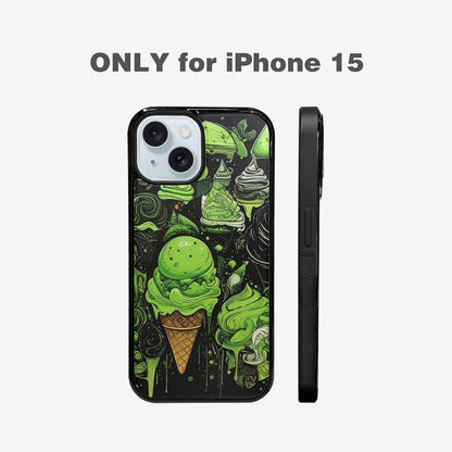 iPhone 15 Case — Ice Cream Motif Black Green Ink, Original Design Phone Case