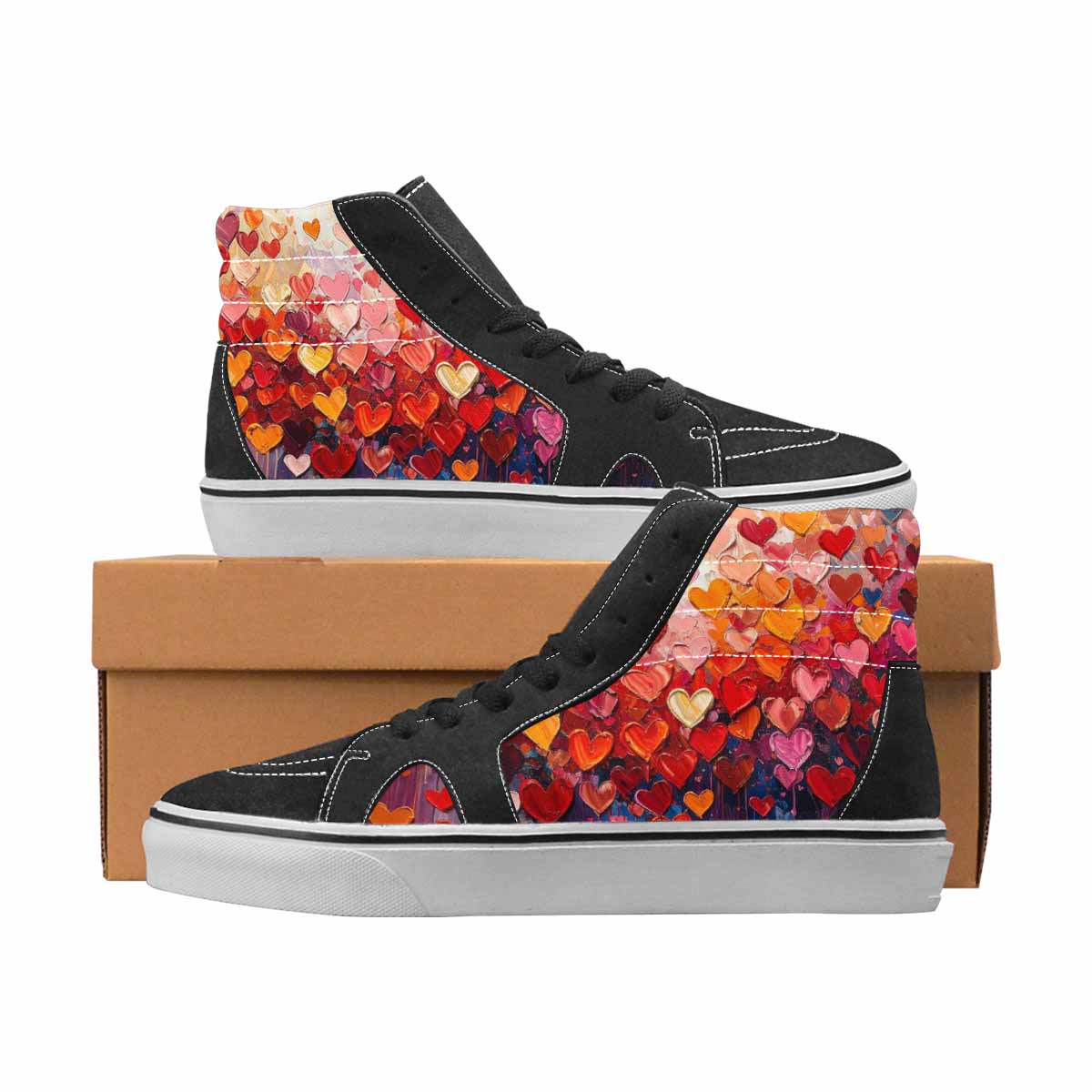 WOMEN'S Hearts Full Color High Top Canvas One Of A Kind Vivid Custom Sneakers