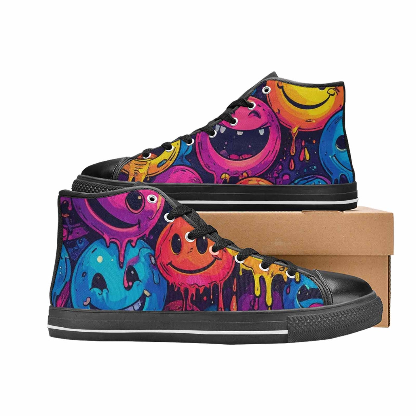 WOMEN'S Yellow Smiley Face High Top Canvas Y2K Custom Shoes