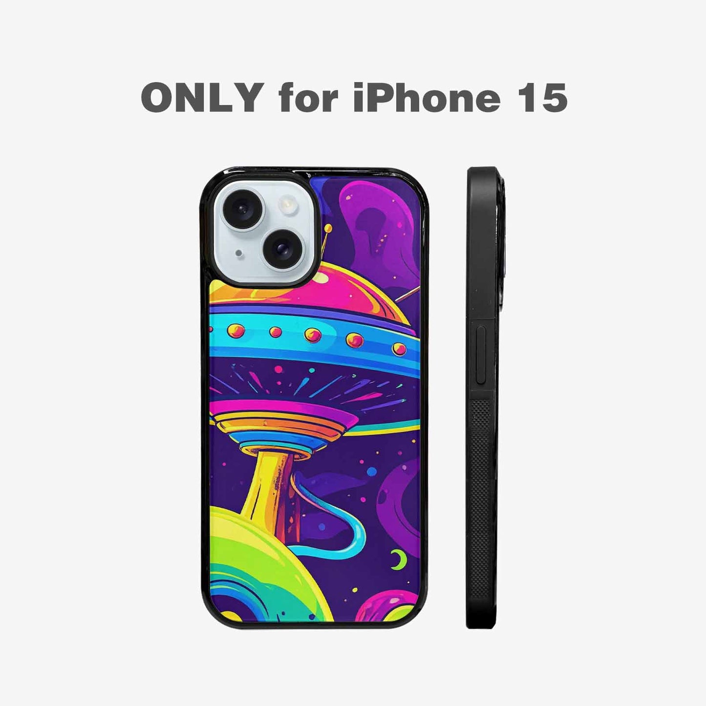 iPhone 15 Case — Alien Ufo Cartoon Art Pattern Groovy, Custom Designed Case Cover