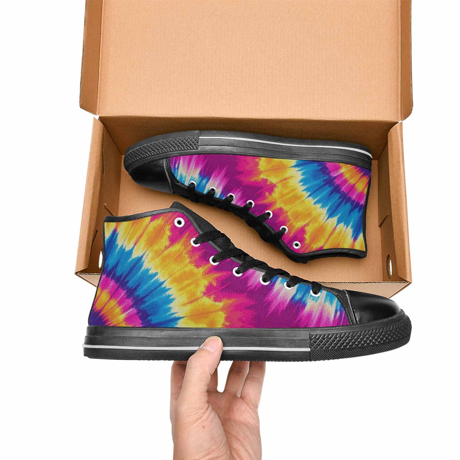 MEN'S Tie Dye Spiral High Top Canvas Cottagecore Custom Sneakers