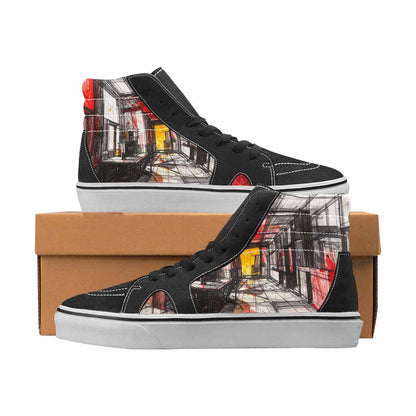 WOMEN'S Liminal Black & Red Ink High Top Canvas Wearable Art Grunge Shoes