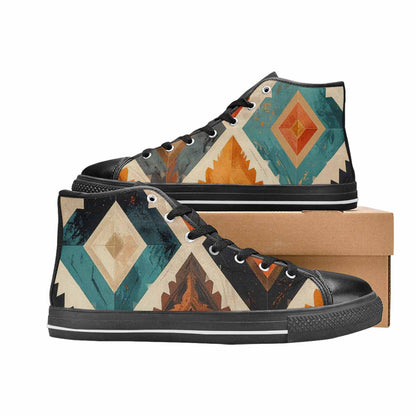 WOMEN'S Southwestern Geometric Diamond High Top Canvas Vibrant Chaos Sneakers