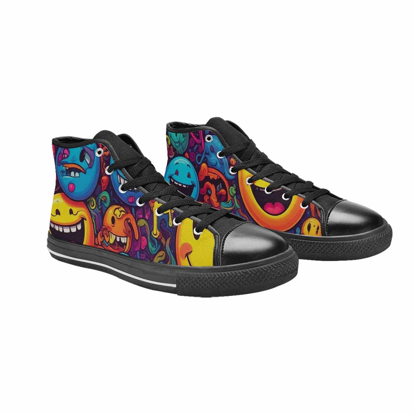 MEN'S Yellow Smiley Face High Top Canvas Dark Academia Shoes