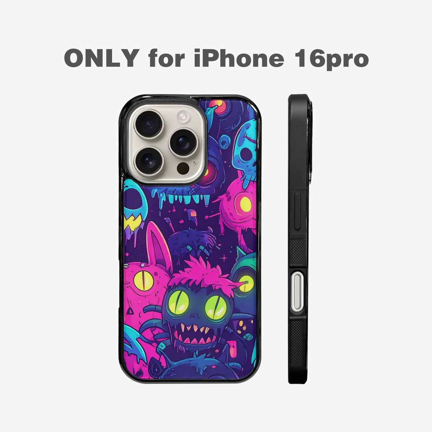 iPhone 16 Pro Case — Mixed Toxic Glow Creature Pattern Hundreds, Original Design Phone Case