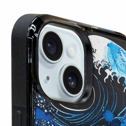 iPhone 15 Plus Case — Nautical Wave Black Blue Ink Wave, Custom Designed Case Cover