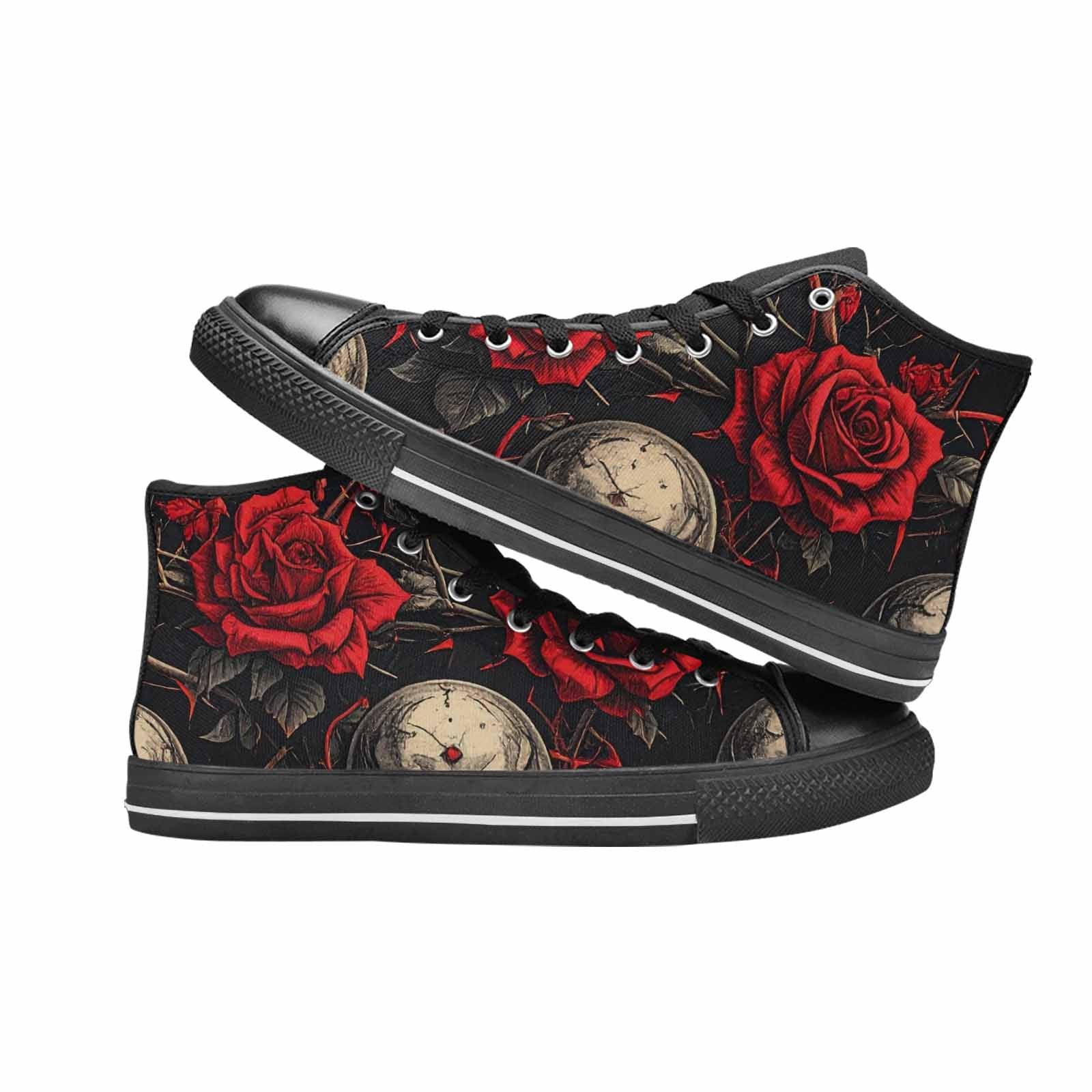 MEN'S Gothic Skulls Roses High Top Canvas Wallpaper Art Sneakers