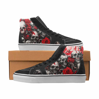 WOMEN'S Skulls Black & Red Ink High Top Canvas Personalized Wallpaper Art Custom Art Shoes