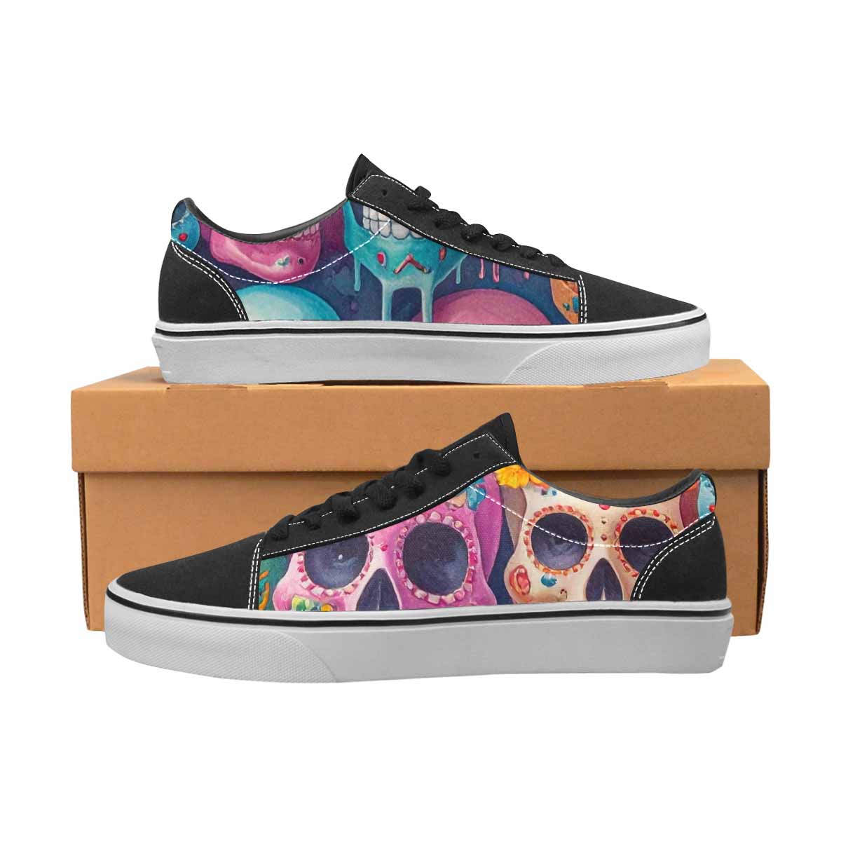 WOMEN'S Sugar Skulls Melting Sugar Lace-Up Canvas Melting Art Sneakers