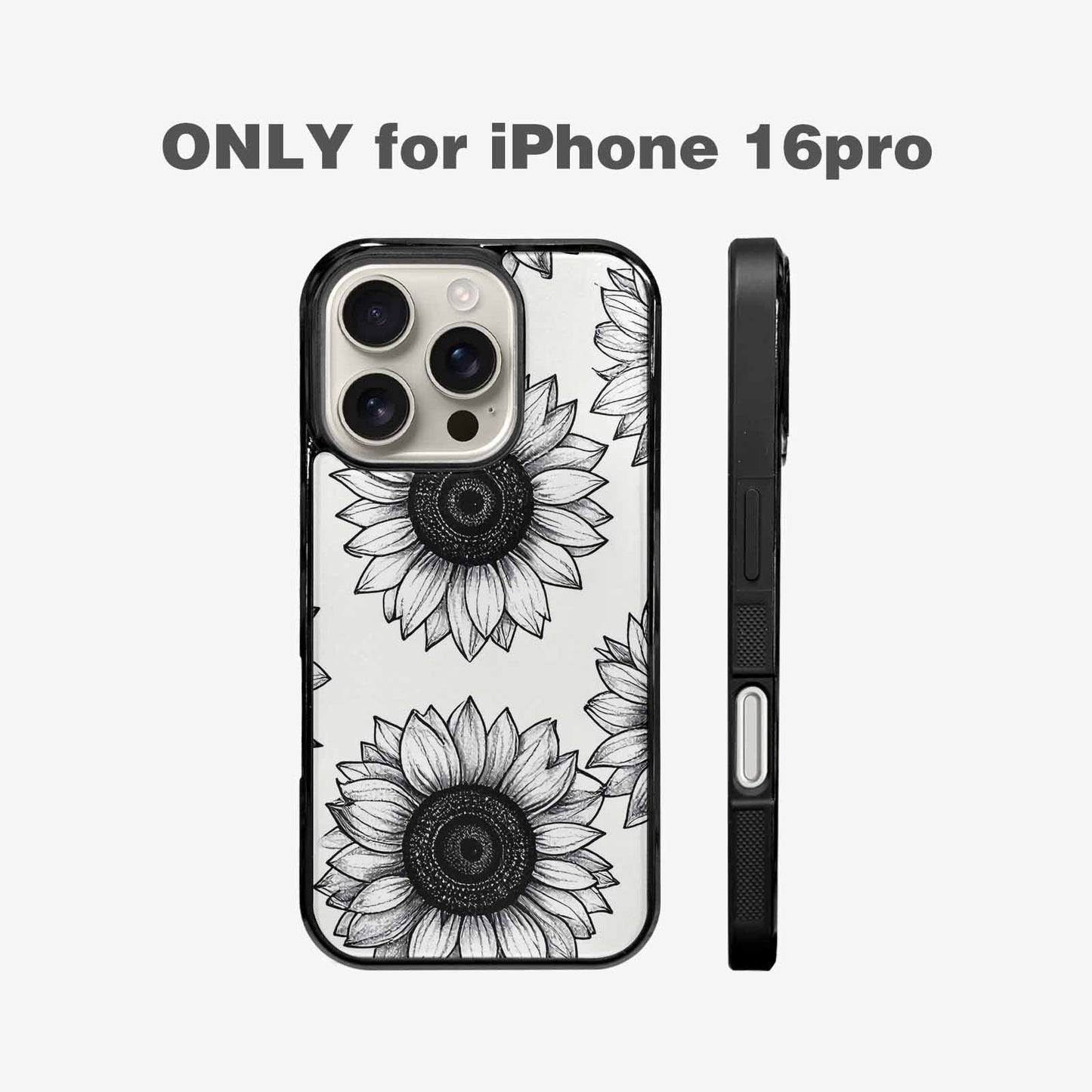 iPhone 16 Pro Case — Minimalist Black Line Art Sunflowers On, Personalized Phone Case